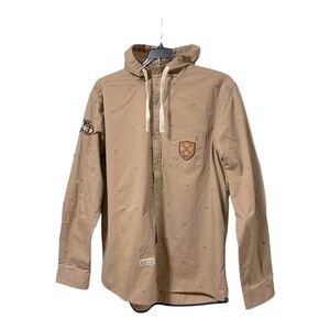 Rocksmith Tan button down hoodie shirt with crown print and decals size…